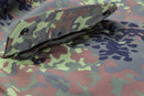 Close-up of Mil-Tec German army field jacket GoreTex Flecktarn camo waterproof rain fabric and button details
