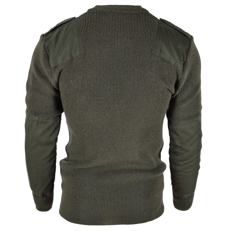 Back view of Mil-Tec Men’s German Bundeswehr commando jumper sweater in olive green wool blend.