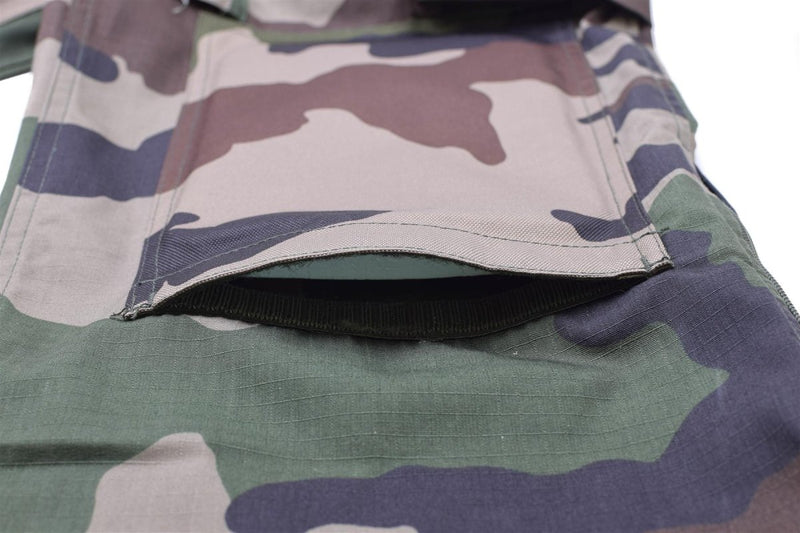 Close-up of Mil-Tec military style CCE camo commando BDU pants pocket with ripstop fabric detail