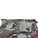 Mil-Tec U.S. Army style prewashed woodland camo lightweight ripstop shorts with button fly and adjustable waist tabs
