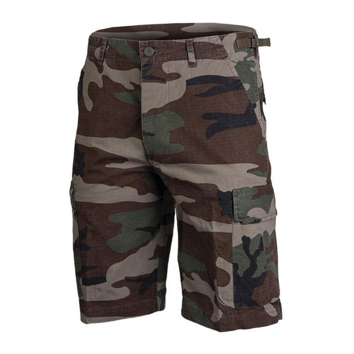 Mil-Tec U.S. Army-stil förtvättad woodland camo lättvikts ripstop-shorts med cargofickor för utomhusbruk