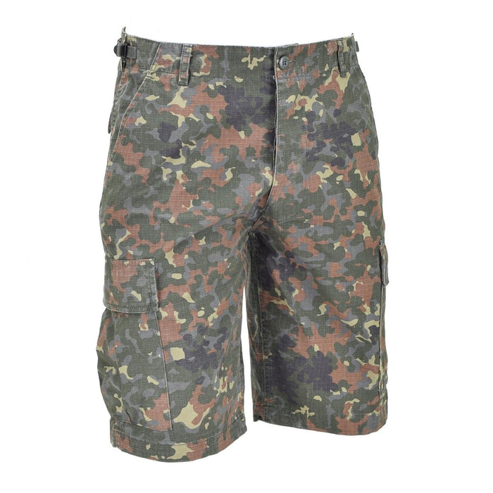Mil-Tec U.S. Military style förtvättade flecktarn camo ripstop cargoshorts med funktionella fickor och slitstarkt tyg
