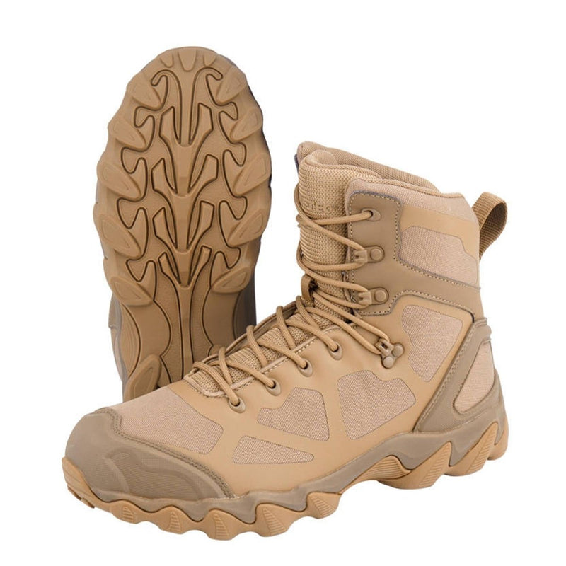 Lightweight MIL-TEC Chimera High boots in coyote color with slip-resistant sole and reinforced toe for outdoor use