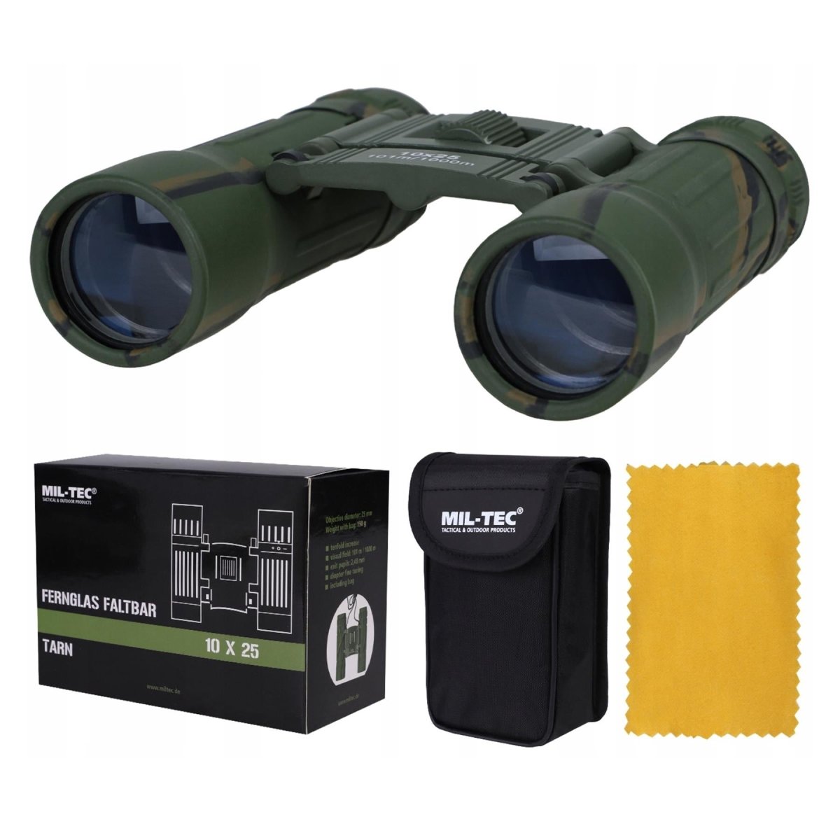 MIL-TEC Compappible Binoculars 10x25 Clear View Protective Nylon Bag Camo
