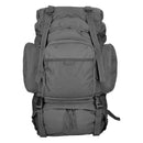 MIL-TEC COMMANDO black 55L tactical backpack with waterproof cover, multiple compartments, and padded hip belt for comfort.