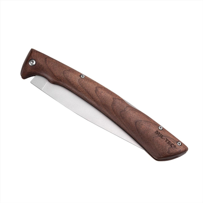 MIL-TEC Compact Folding Saw 19cm rostfritt stål 420 blad valnöthandtag