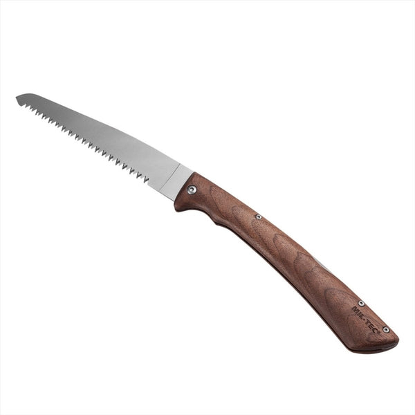 MIL-TEC Compact Folding Saw 19cm rostfritt stål 420 blad valnöthandtag