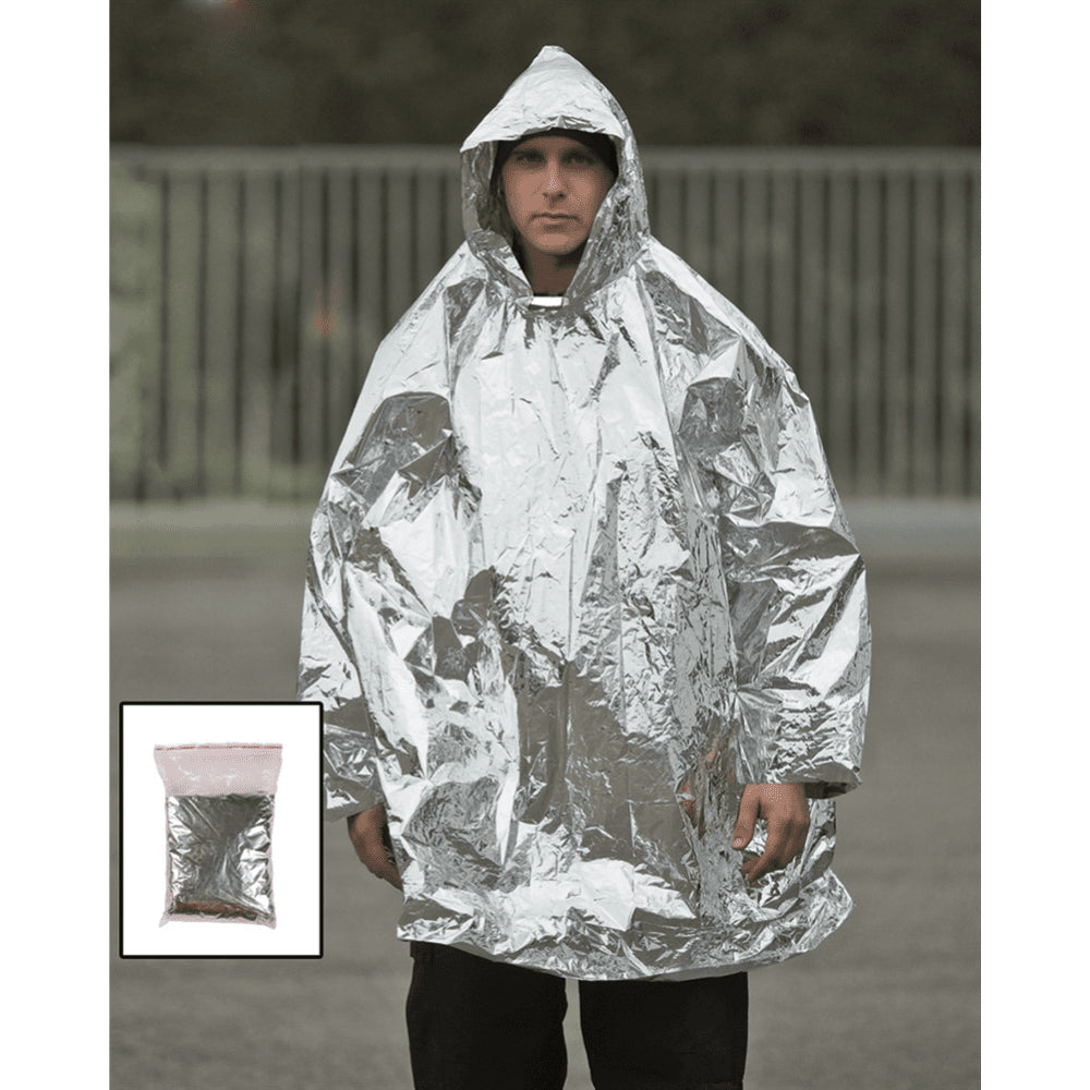 Mil-Tec Emergency Survival Poncho Lättvikts termiskt regnskydd med huva