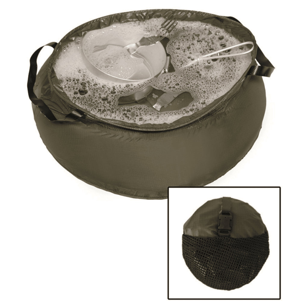 Mil-Tec hopfällbar nylonskål 10L OD Grön Camping Tvättställ Packbar