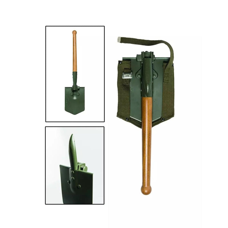 MIL-TEC-vikbar spade 63 cm längd Stålblad Trähandtag Ingår
