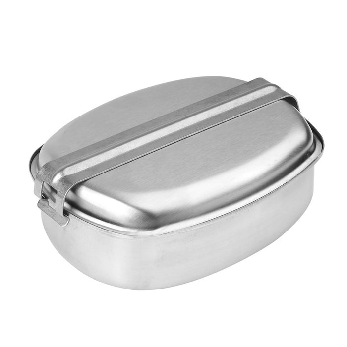 Rostfritt stål MIL-TEC röran i fransk militärstil med säkert lock, perfekt för hållbar matlagning utomhus och camping.