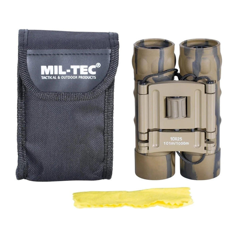 MIL-TEC Gen II Compapible Binoculars 10x25 Diopter Fine Tuing Pouch Desert