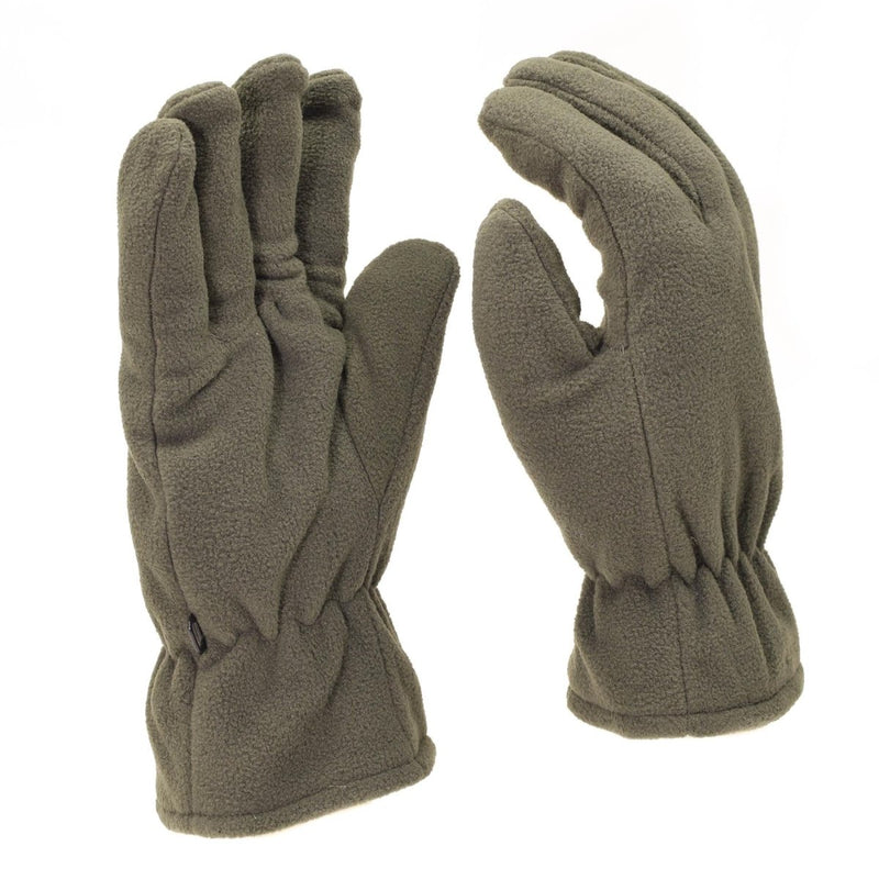 Olive OD fleece gloves with Thinsulate lining, warm and lightweight for winter tactical use.