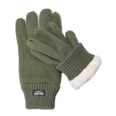 Olive green knitted winter gloves with Thinsulate lining for warmth and comfort in cold weather.