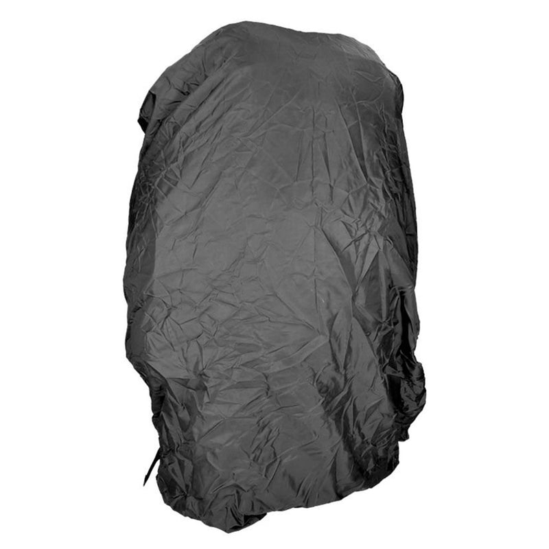 Black waterproof rain cover protecting MIL-TEC RANGER tactical backpack for hiking, camping, and trekking.