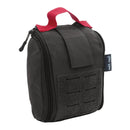 Compact black Mil-Tec Tactical First Aid Kit pouch with red handle and MOLLE attachment system for emergency medical supplies