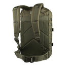 Back view of olive green MIL-TEC U.S. Assault 36L tactical backpack with padded straps and waist belt
