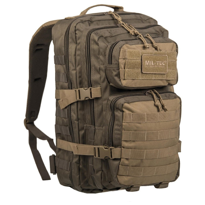 MIL-TEC U.S. Assault Ranger oliv 20L taktisk ryggsäck med flera fack och justerbara remmar för vandring och vandring.