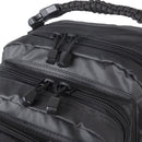 Close-up of zippered compartments and sturdy fabric on the black MIL-TEC U.S. Assault tactical backpack 20L daypack.
