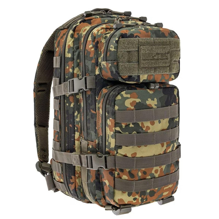 MIL-TEC U.S. Assault taktisk ryggsäck 20L flecktarn kamouflage med MOLLE-system och vadderade remmar för vandring och utomhusbruk