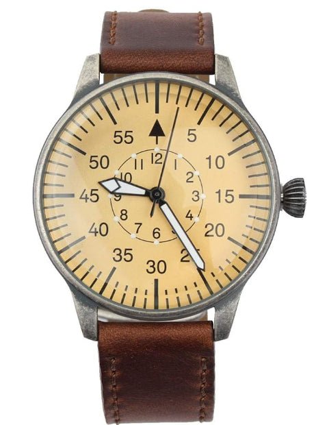 MIL - TEC Vintage Army Quartz Watch Pilot Natural Leather Bracelet Brown - GoMilitar
