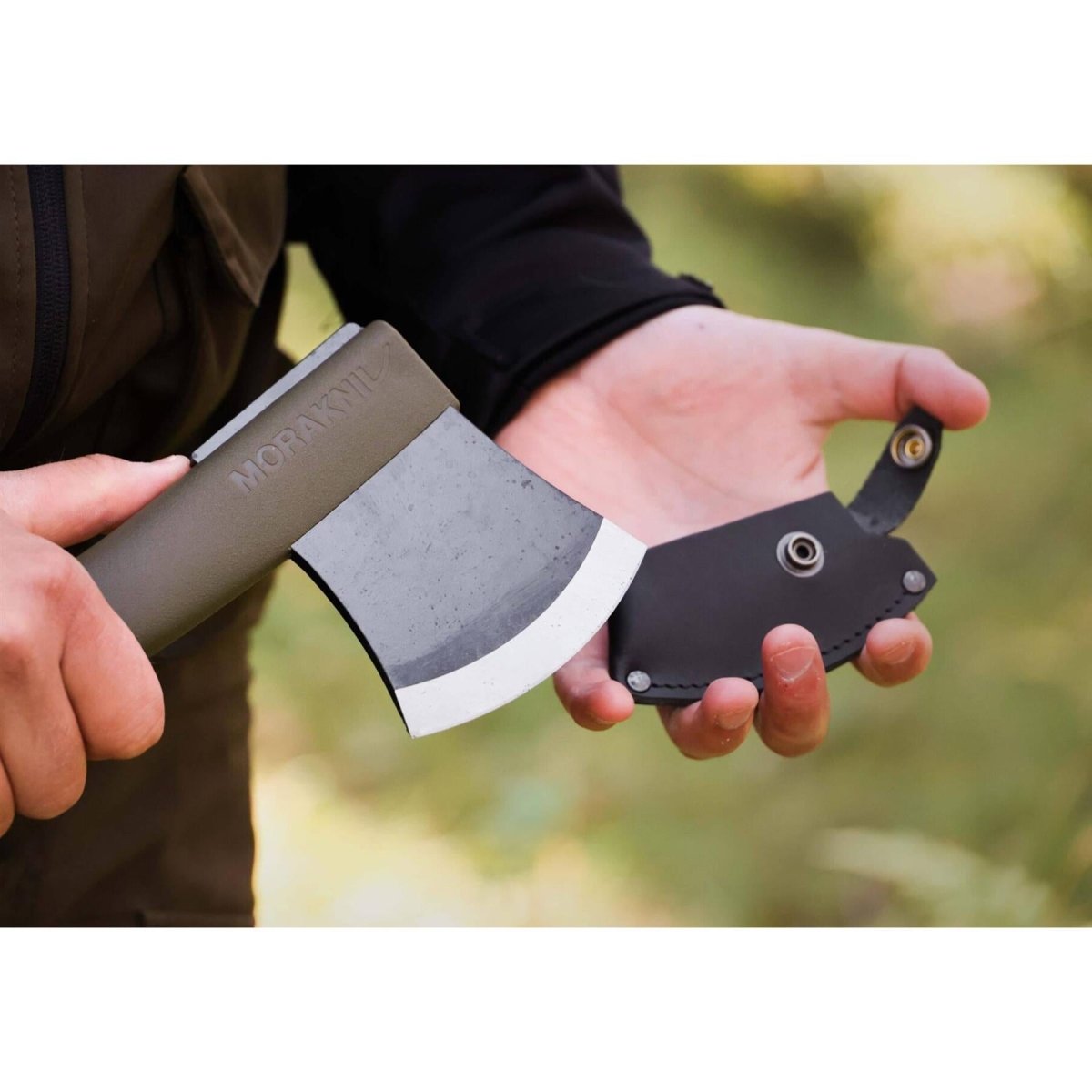 Morakniv Lightweight Ax 1991 Bushcraft Hatchet Boron Steel Head Leather mantel