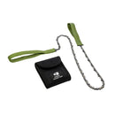 Nordic Pocket Saw long edition carbon steel chain saw with green straps and black carrying pouch for camping and hiking.