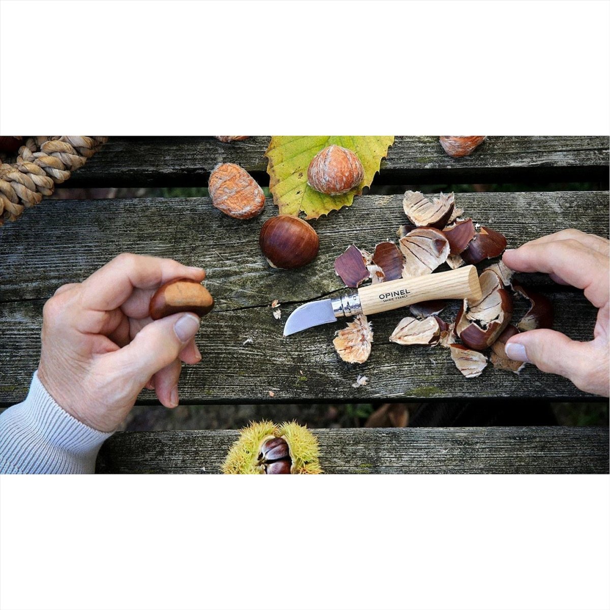 Opinel N°07 kastanj vitlök vikbar fickkniv 12C27 blad valnötshandtag