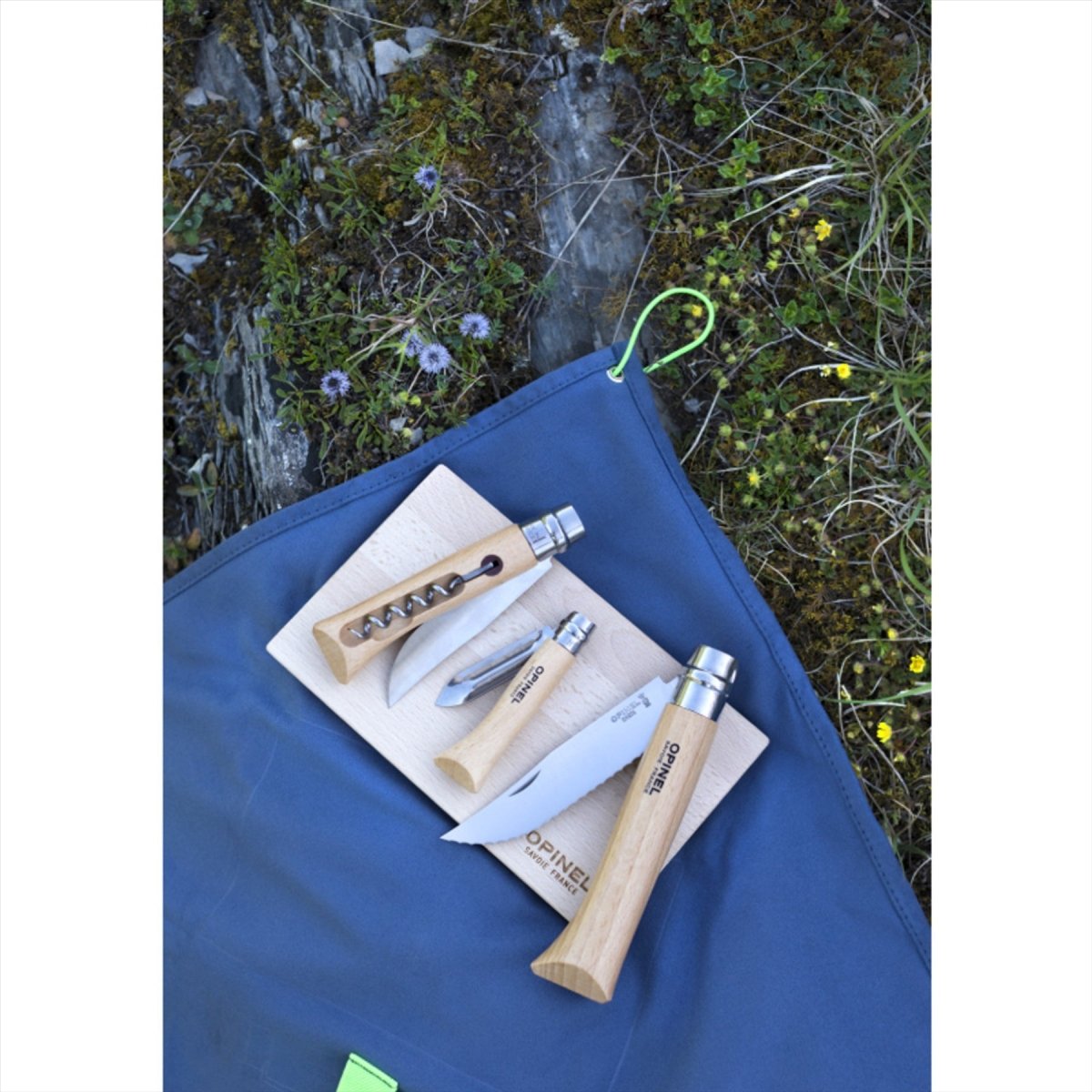 Opinel Nomand Cooking Set Outdoor 5-delad Kniv Board Handduk Rese Kit Blå