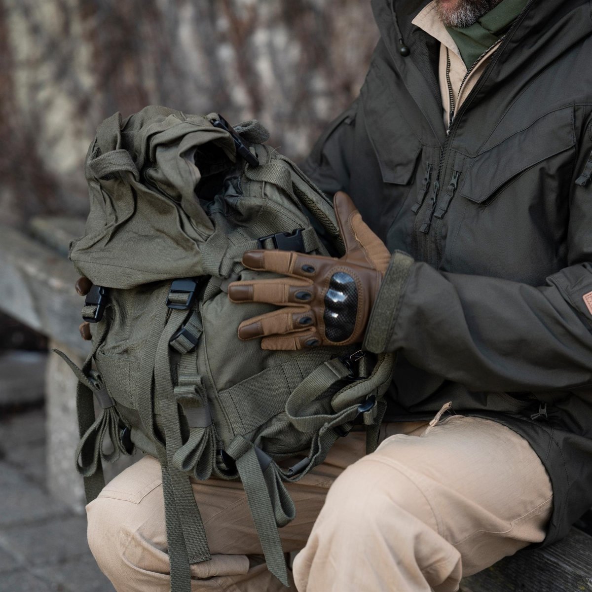 Original Österrike militär taktisk ryggsäck avtagbar toppskydd 25l od grön