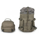 Original Austria military tactical backpack in olive green with detachable top cover and MOLLE webbing for gear attachment