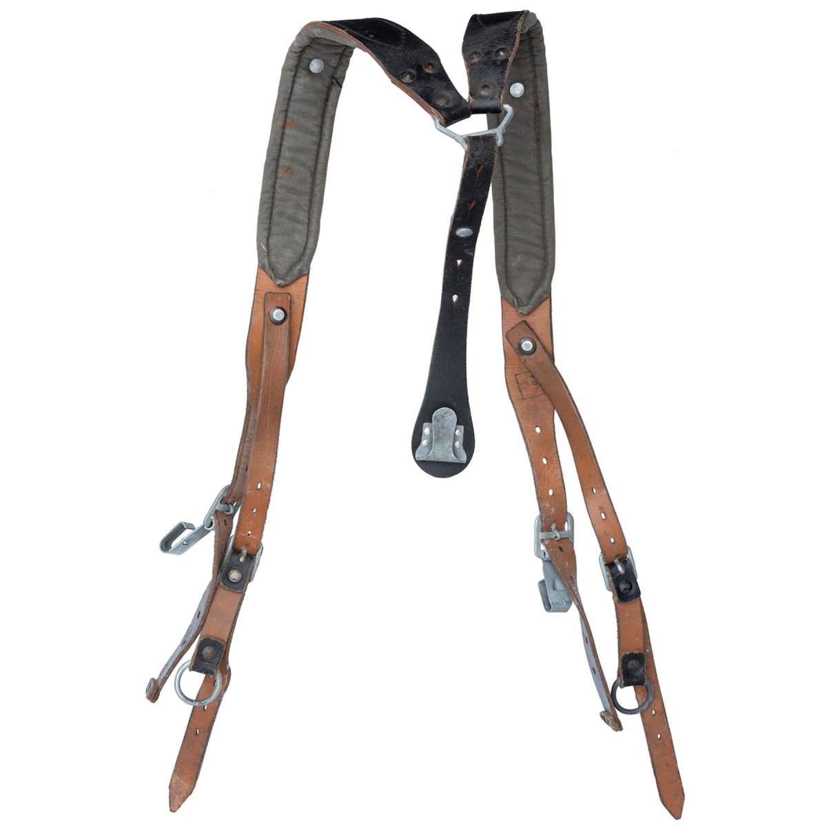 Original Österrikisk armé y-rems hängslen äkta läder vintage militäröverskott