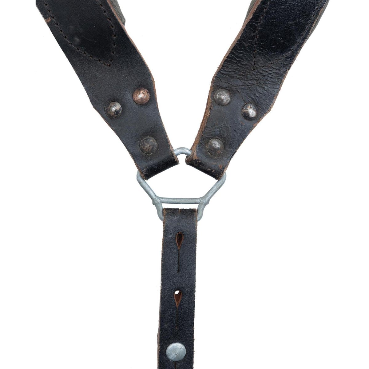 Original Österrikisk armé y-rems hängslen äkta läder vintage militäröverskott