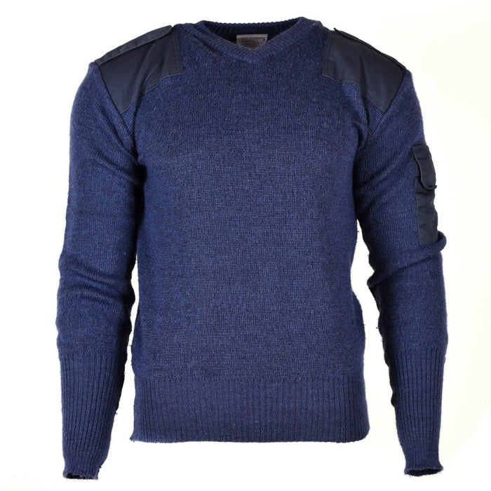 Original brittisk armétröja V-hals Commando Jumper tröja Ull blå grå - GoMilitar