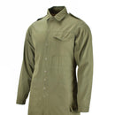 Original British Army olive green coverall mechanics jumpsuit with long sleeves and buttoned front closure