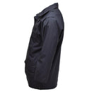 Black original British Military Police waterproof lined rain jacket with full zip and multiple pockets shown from side view.