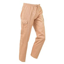 Original British military safari tan work pants with adjustable elasticated waist and cargo pockets for durability and comfort.