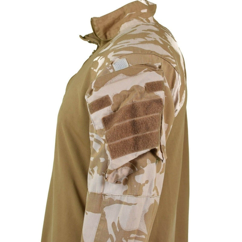 Original British UBAC desert camouflage military under body shirt with reinforced arm pockets and quarter-zip collar