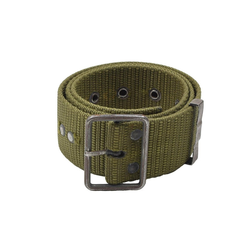 Original Czech military canvas belt in olive with sturdy metal buckle, durable tactical army surplus gear