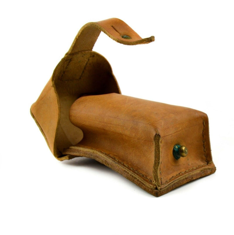 Vintage brown leather ammo mag pouch from original Yugoslavian army with button closure for secure storage