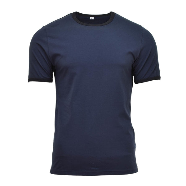 Original Dutch Army navy blue cotton t-shirt with short sleeves, durable and breathable military surplus shirt.