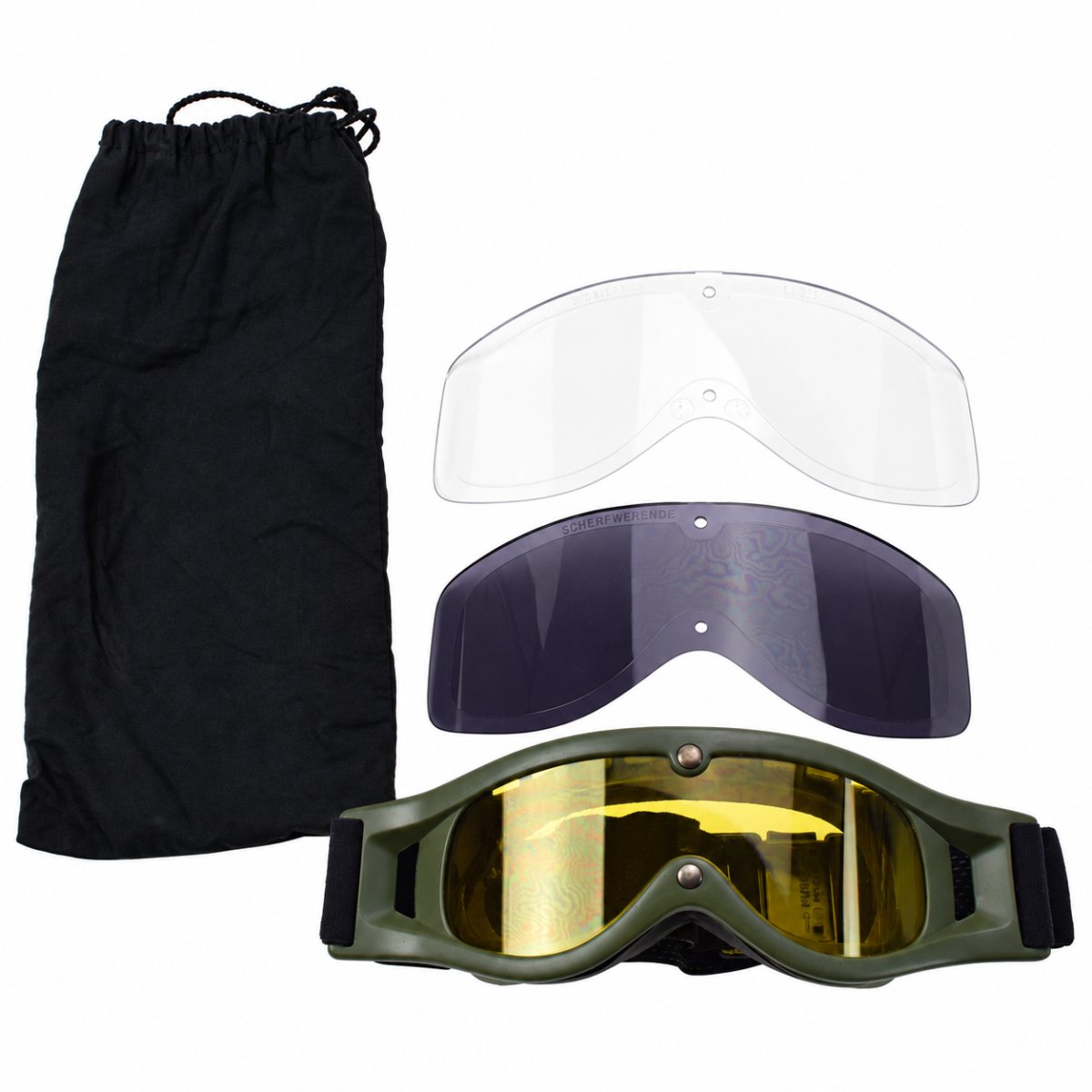Original Dutch Army Tactical Goggles 3-lins Justerbar Strap Pouch Olive