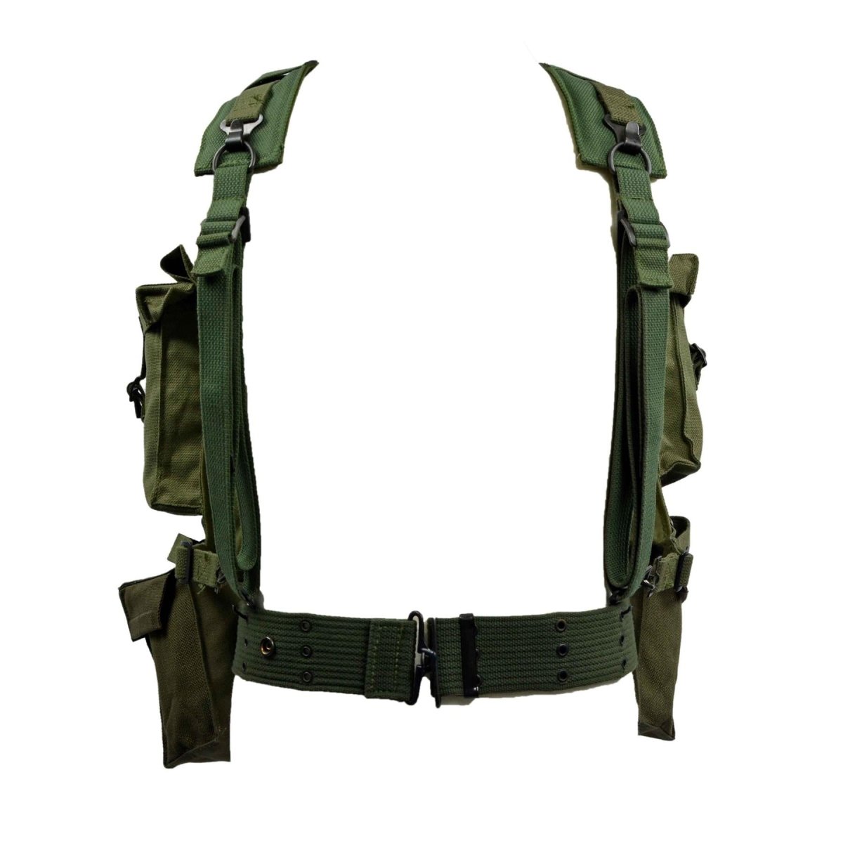 Original holländsk militär M58 webbmönster 35L ryggsäck perforerat bälte Olive