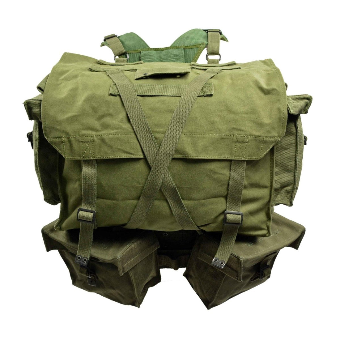 Original holländsk militär M58 webbmönster 35L ryggsäck perforerat bälte Olive