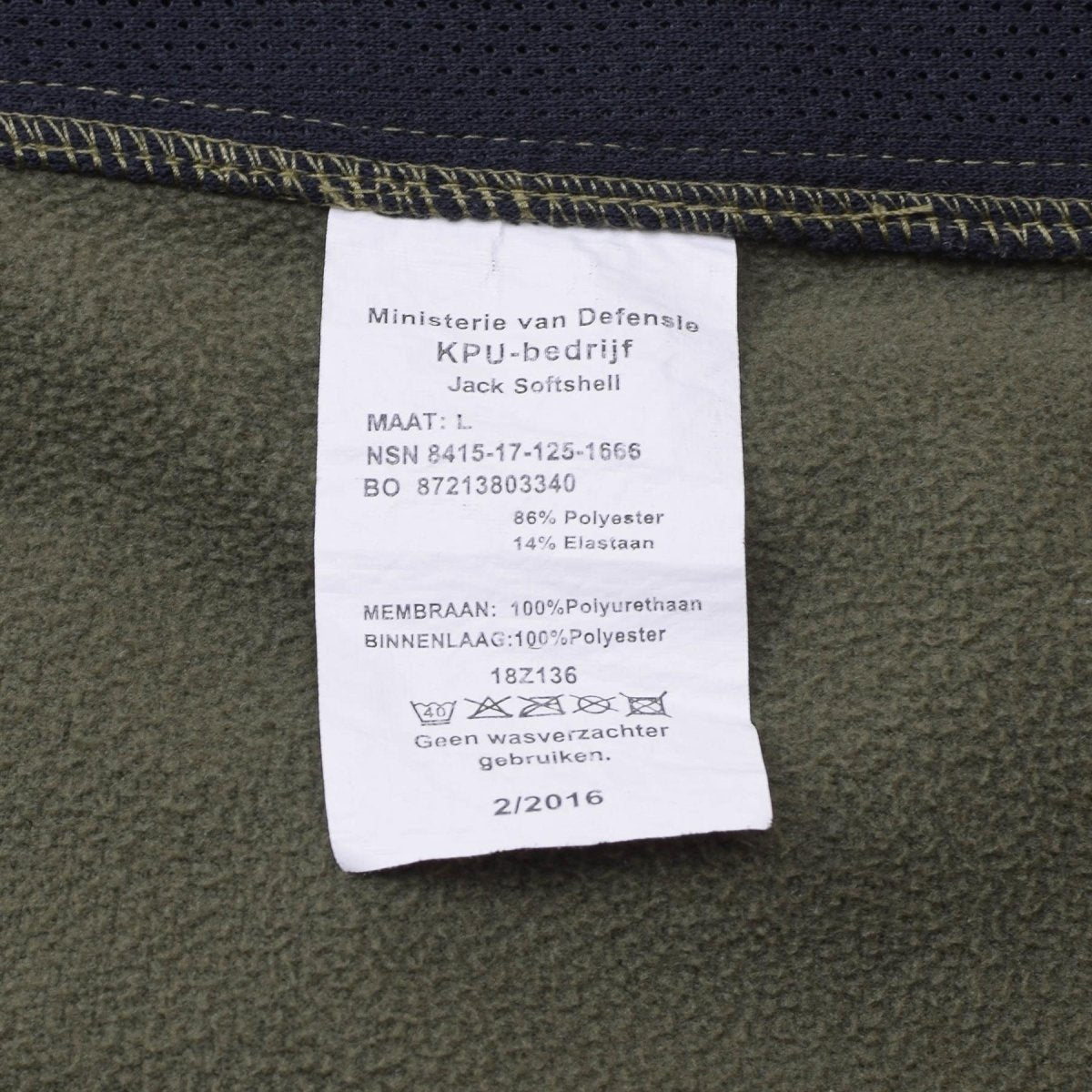 Original Dutch Military Soft Shell Jacket dragkedja fickfickor ventilerade armhålor oliv