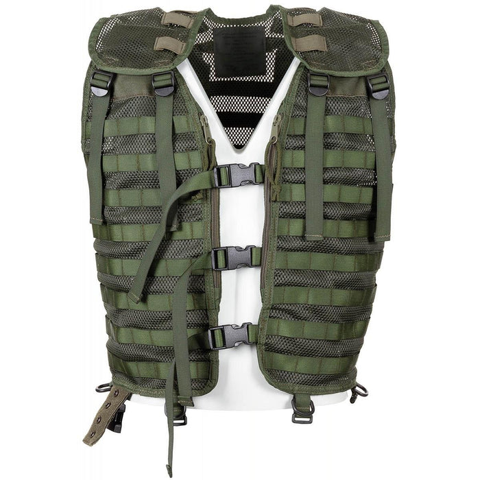 Original holländsk militärgrön taktisk stridsväst med MOLLE-system för modulär redskapsinfästning och hållbar användning