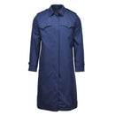 Original Dutch Military women's long blue trench coat with quilted liner, water-resistant and warm for cold weather