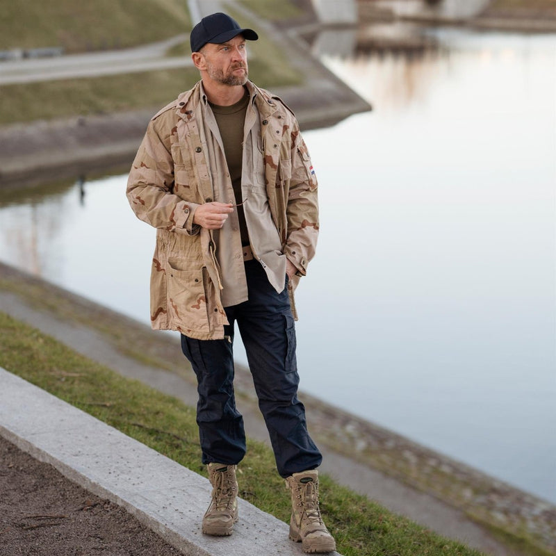 Original Dutch Military Work Pants Män förstärkte knäna lastfickor blå