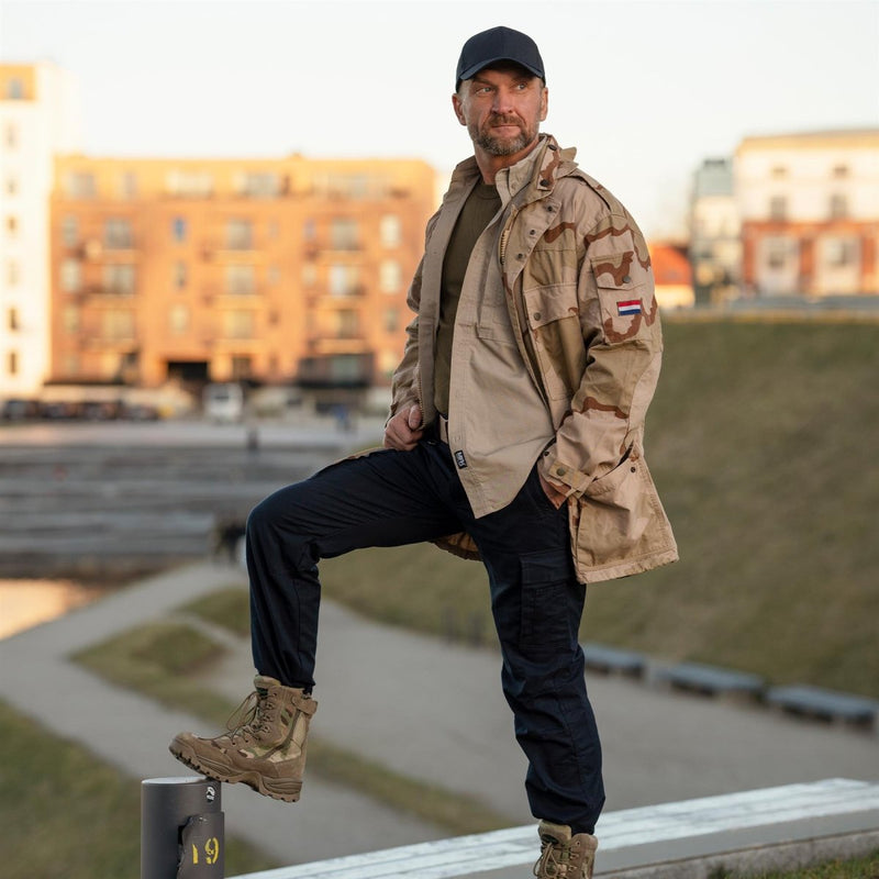 Original Dutch Military Work Pants Män förstärkte knäna lastfickor blå