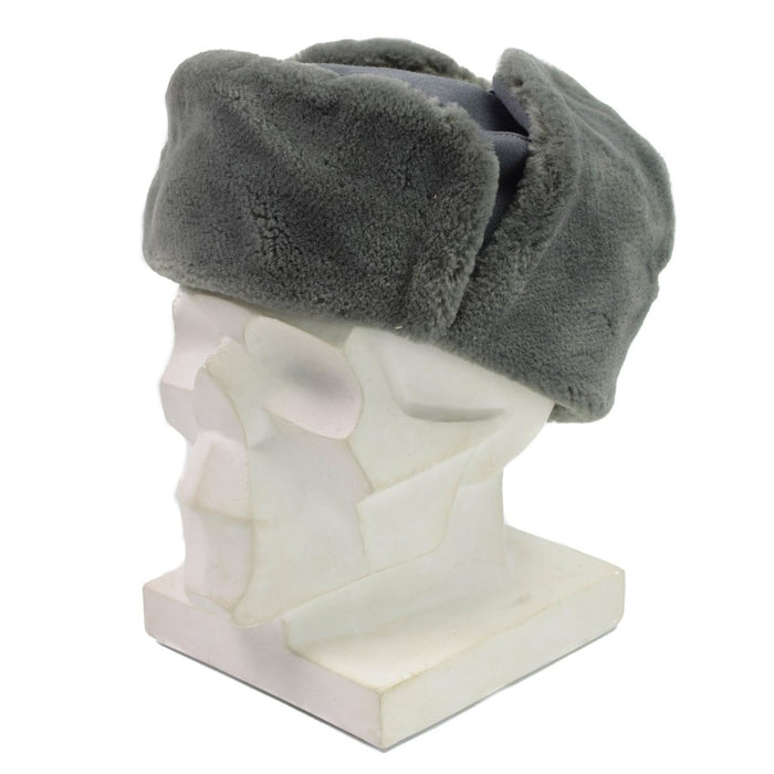 Original östtyskland arméofficer vinter ushanka hatt med fuskpäls, grå trapper stil för kallt väder skydd